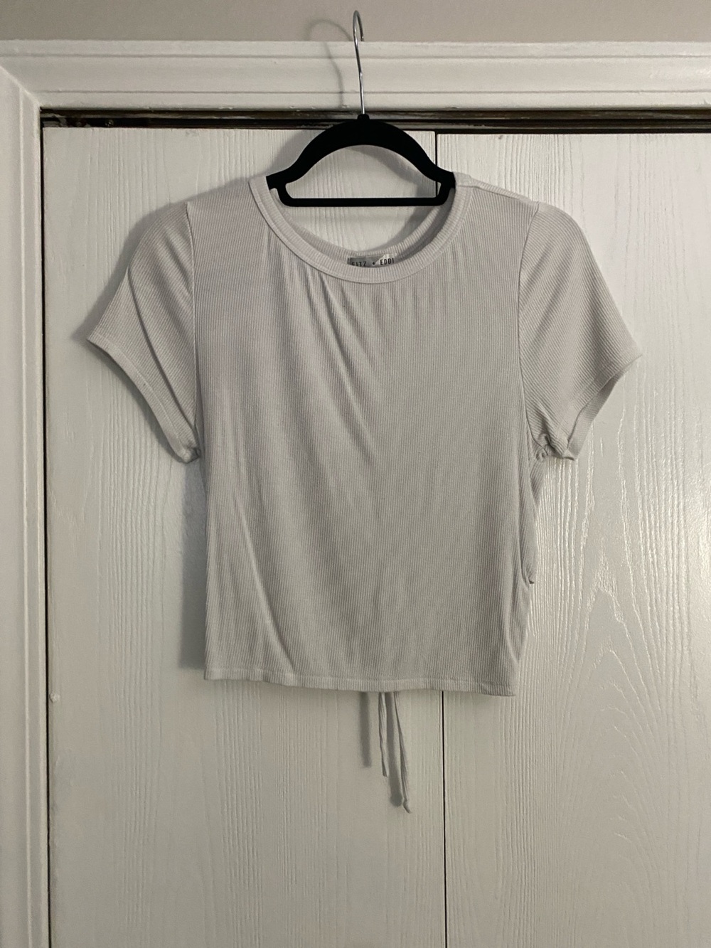 Ribbed Short Sleeve Crop Top - Light Gray/White